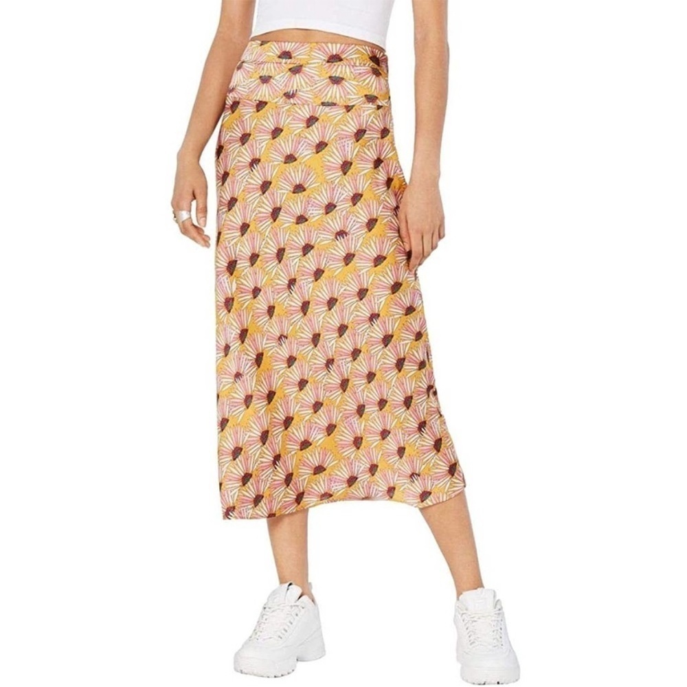 FREE PEOPLE Normani Bias Floral Printed Midi Skirt Drapey in Honey Size 4 NEW